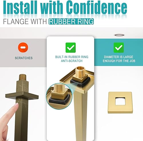 Miniatura 5 de Brazo de ducha de montaje en techo con brida de 20 pulgadas, extensor recto cuadrado de repuesto de tubería, brazo de ducha largo para cabezal de