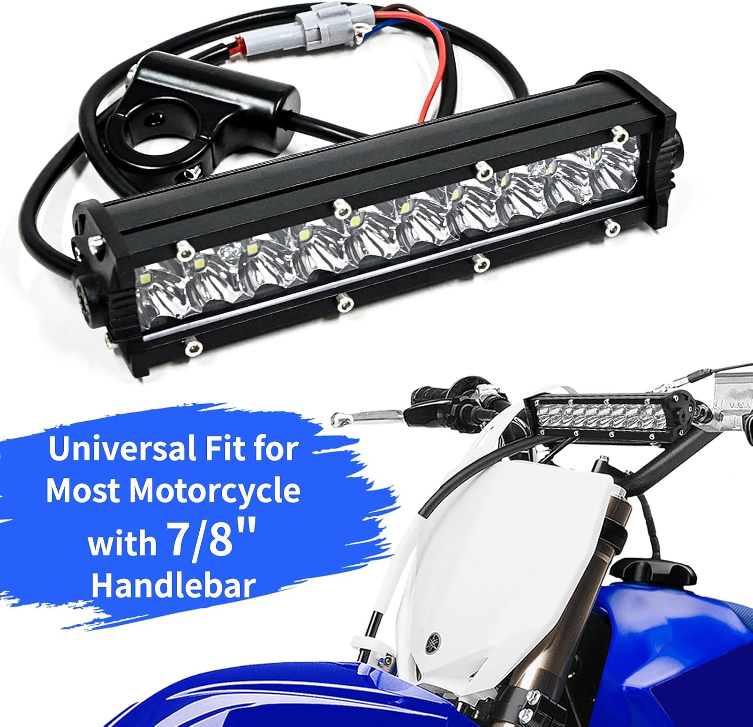 60W 4200LM Dirt Bike LED Light Bar, 12V Plug & Play Motorcycle Handlebar Light Kit for 7/8" CRF XR KX KLX TTR PW RM Pit Bike ATV UTV, Universal Front Auxiliary Driving Light