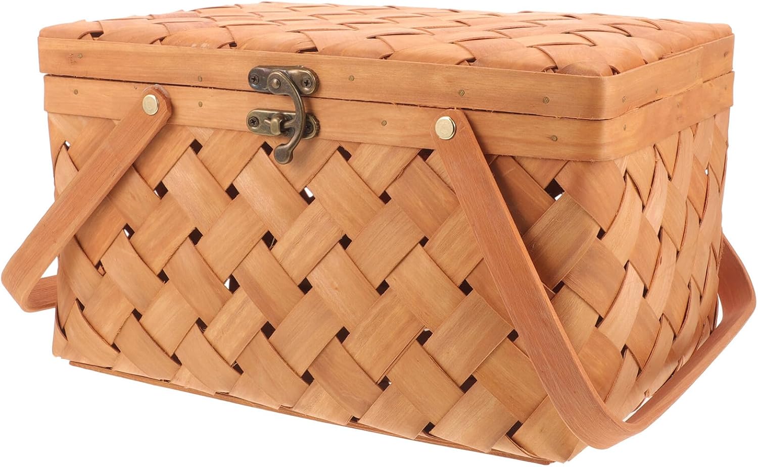 Woven Fruit Basket with Lid 32x22x18cm Vintage Outdoor Picnic Basket for Kitchen and Home Organization