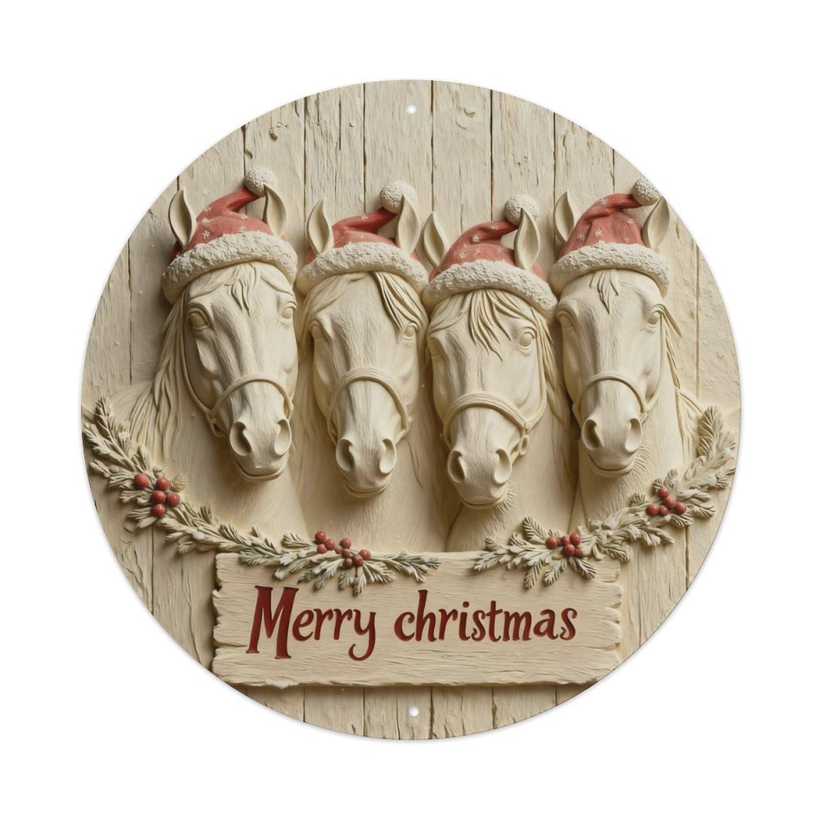 Zlatcbu Vintage Festive Christmas Horses Greeting Metal Tin Sign Retro Wall Art Poster, Decor For Home Living Room Bar Cafe Garage, 8X8 Inch