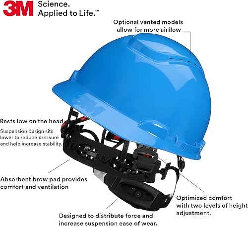 Vista 10 de 3M Hard Hat SecureFit H-700 Series - Casco de seguridad estilo gorra con sensor Uvicator, suspensión de trinquete de difusión de presión de 4 puntos