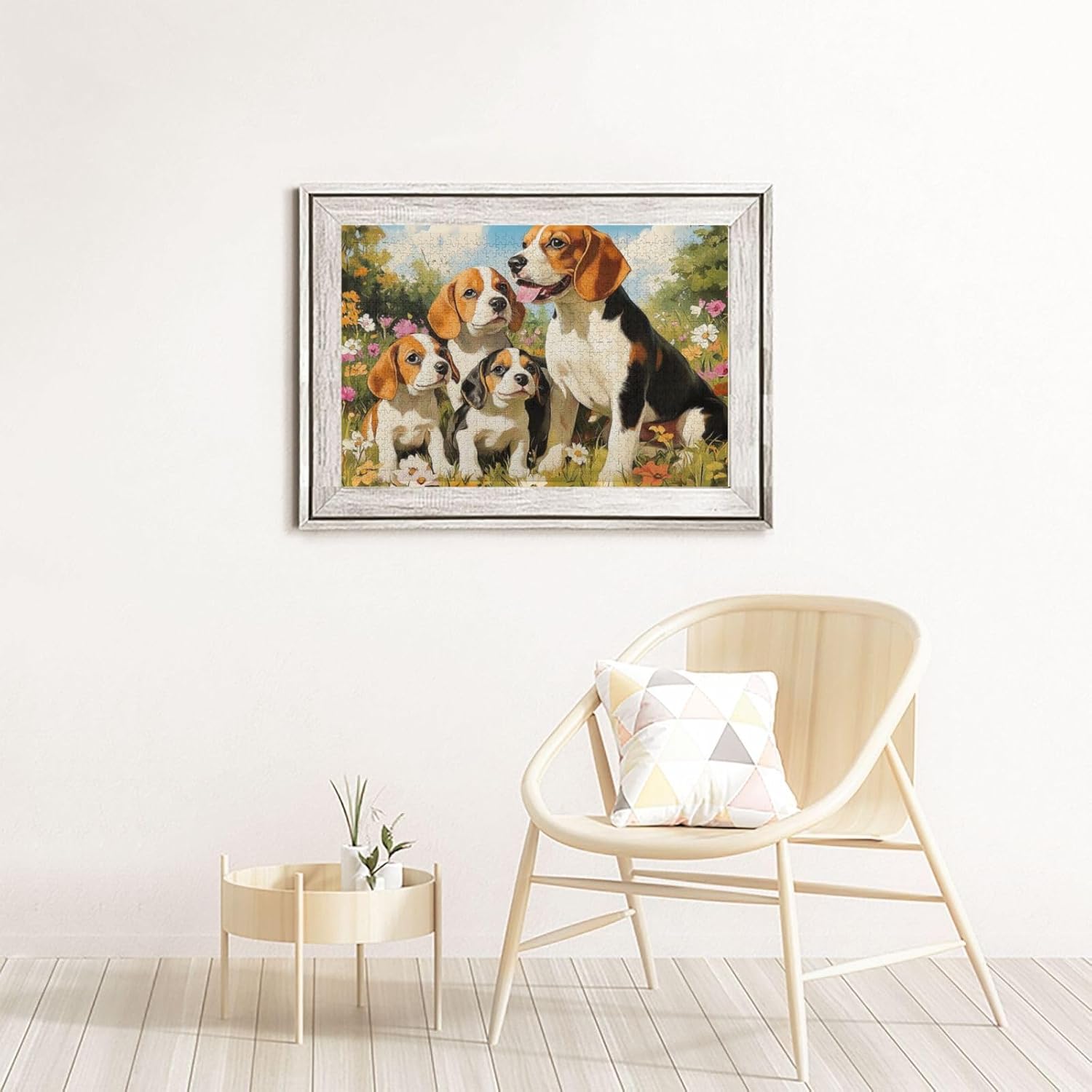 Beagle Dogs Family Portrait，1000 Piece Pet Themed Wooden Puzzle，Entertaining Games for Adults to Complete with Their Families in Their Holiday Time，Exercise Your Hands-On Skills
