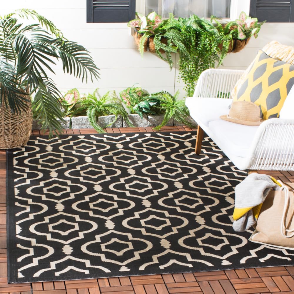 SAFAVIEH Courtyard Collection Area Rug – 5’3″ x 7’7″, Black & Beige, Non-Shedding & Easy Care, Indoor/Outdoor & Washable-Ideal for Patio, Backyard, Mudroom (CY6926-266)