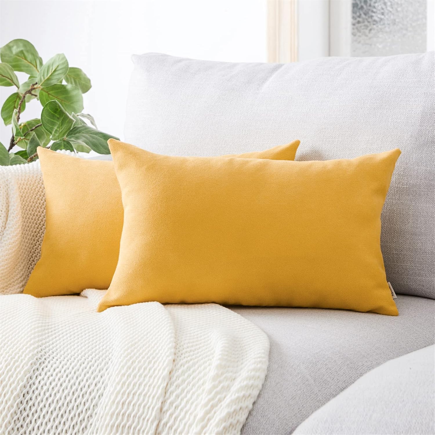 Topfinel Federe Cuscini 2 Pezzi 40x60cm Divano Copricuscini Decorativi Camera da Letto Soggiorno Balcone Esterno Arredo Casa Comodo in Ciniglia Fodere Cuscino Tinta unita Giallo