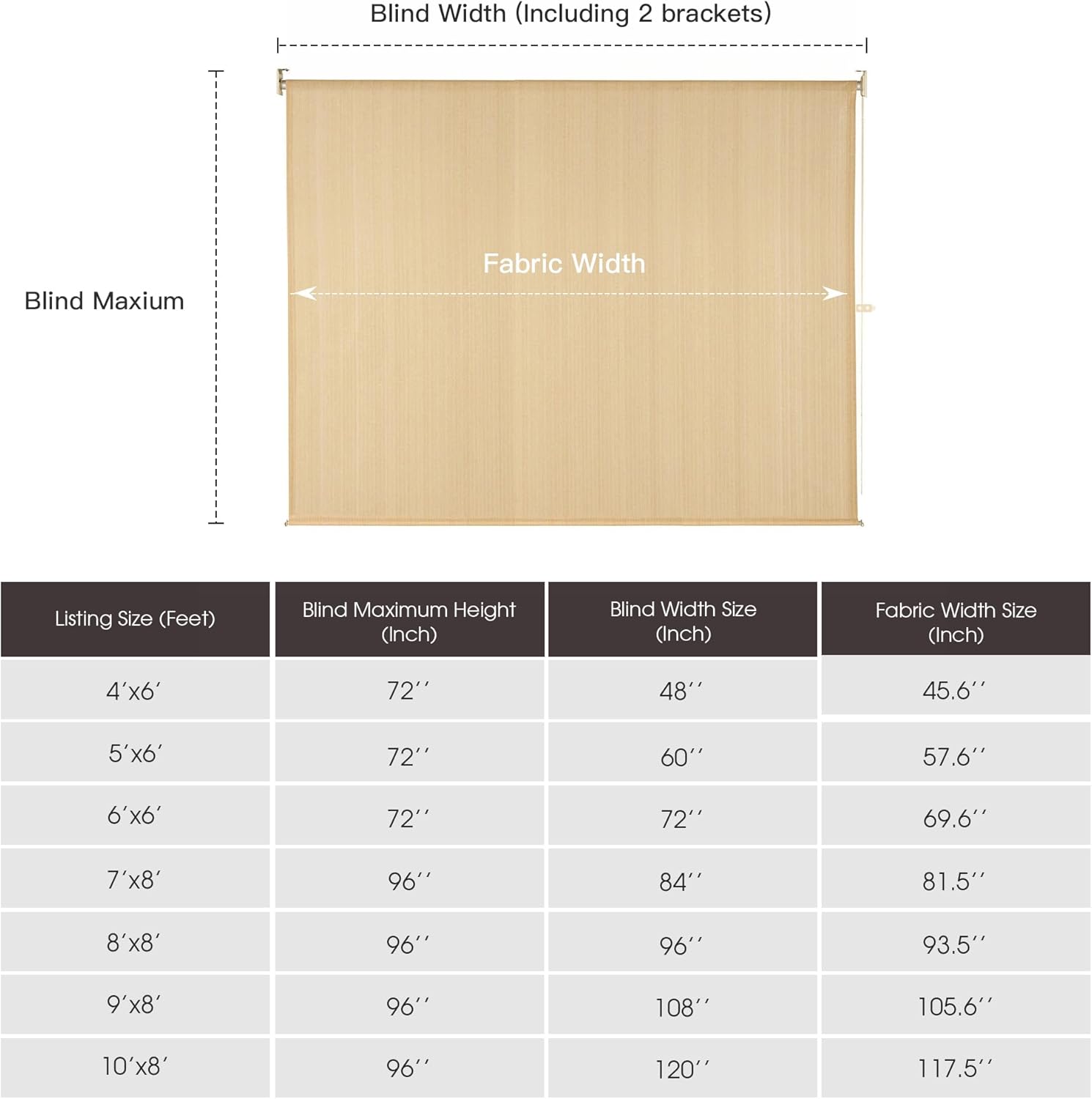 VICLLAX 108 inch Wide Outdoor Roller Shade for Patio, Patio Roll Up Sun Shade with Cord for Outdoor Porch Blinds, Wheat