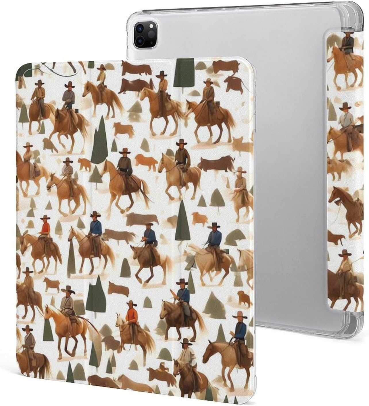 Cowboy Ride Horse 12.9 in Trifold for iPad Case with Pencil Holder