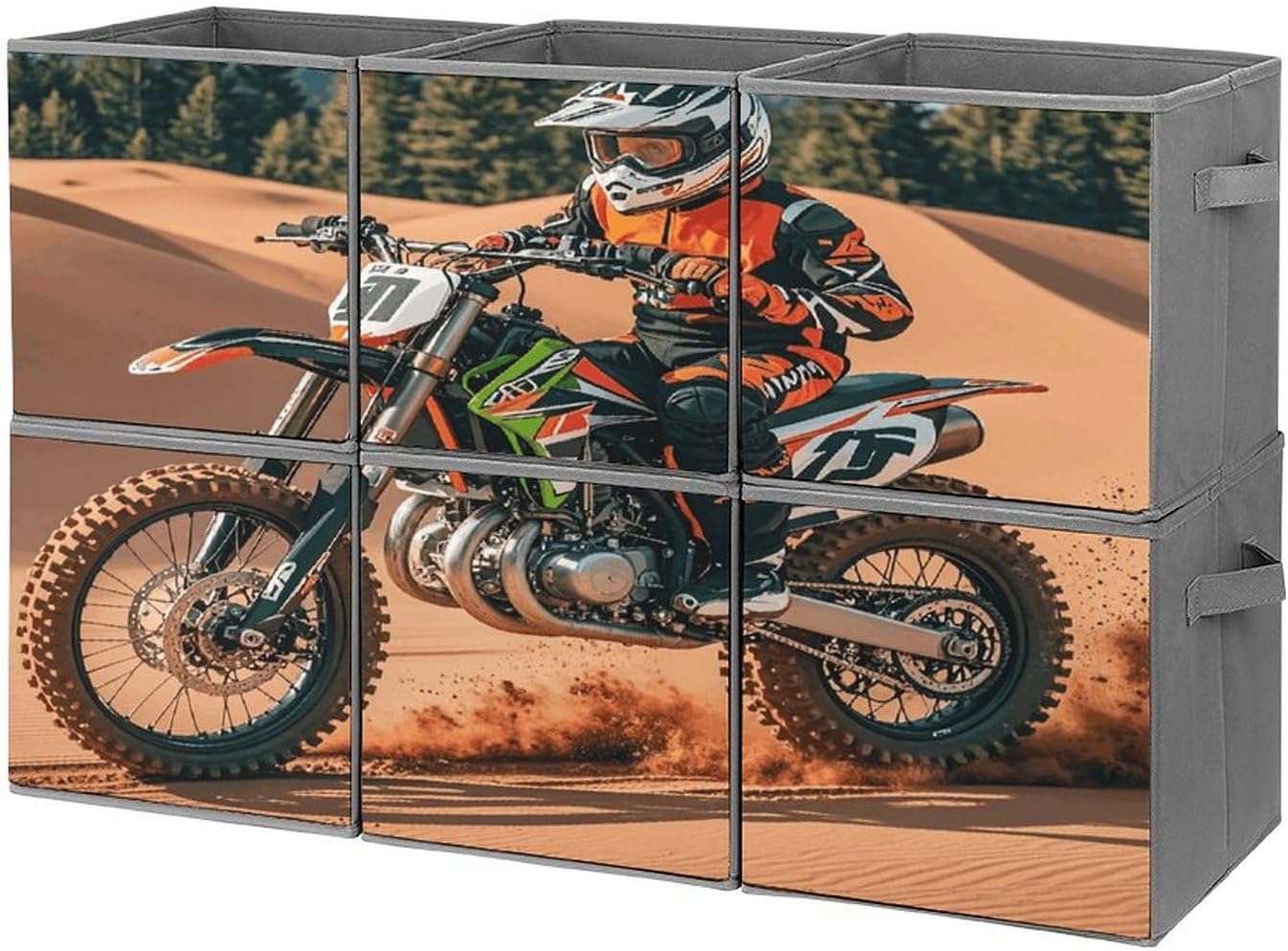Multi Use Organizer Bins, Limited Sport Motocross Printed Storage Bins, Foldable Storage Baskets Are Suitable For Bedrooms, Offices, And Cars