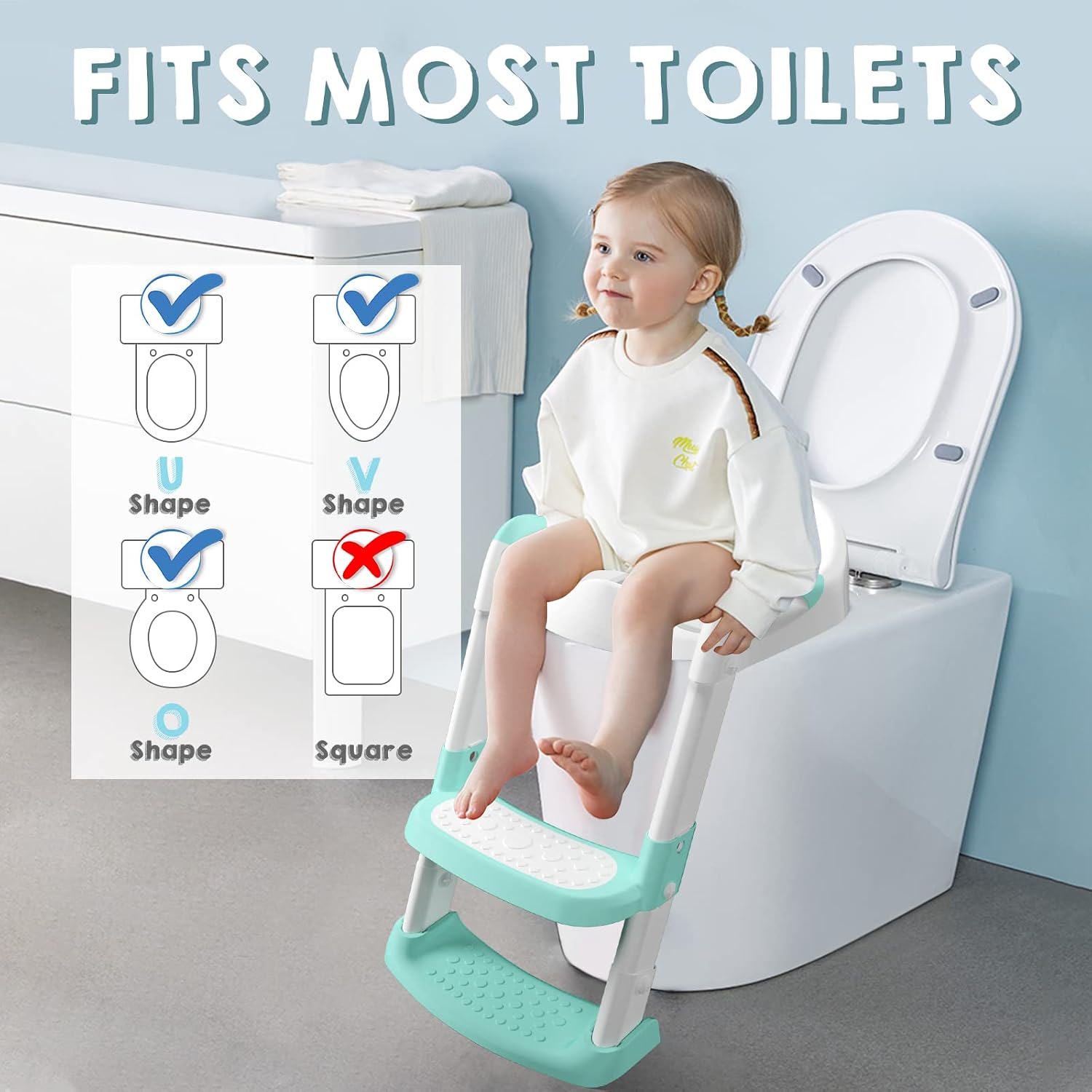 Potty Training Seat with Step Stool Ladder, Gentle Monster Toddler Potty Training Toilet for Kids Boy Girl Baby, Foldable & Comfortable Training Potty Chair Toilet for Child with Anti-Slip Pad(Green)