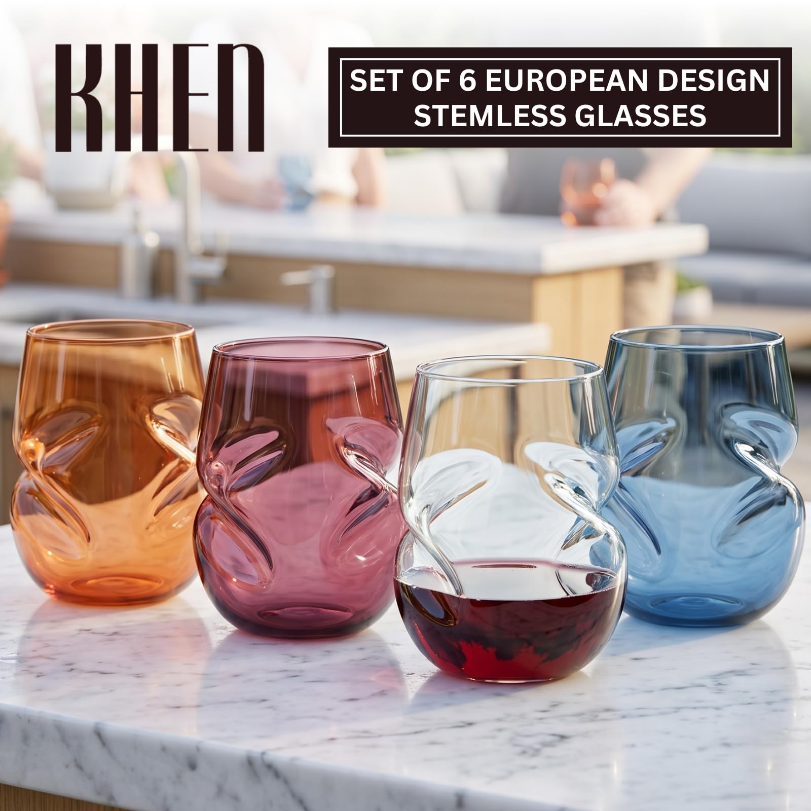 Khen Copas de vino irrompibles sin tallo, juego de copas de vino de plástico Tritan europeo con hendiduras para los dedos, juego de 4 vasos pastel de 13 onzas, acrílico reutilizable, sin BPA, airea