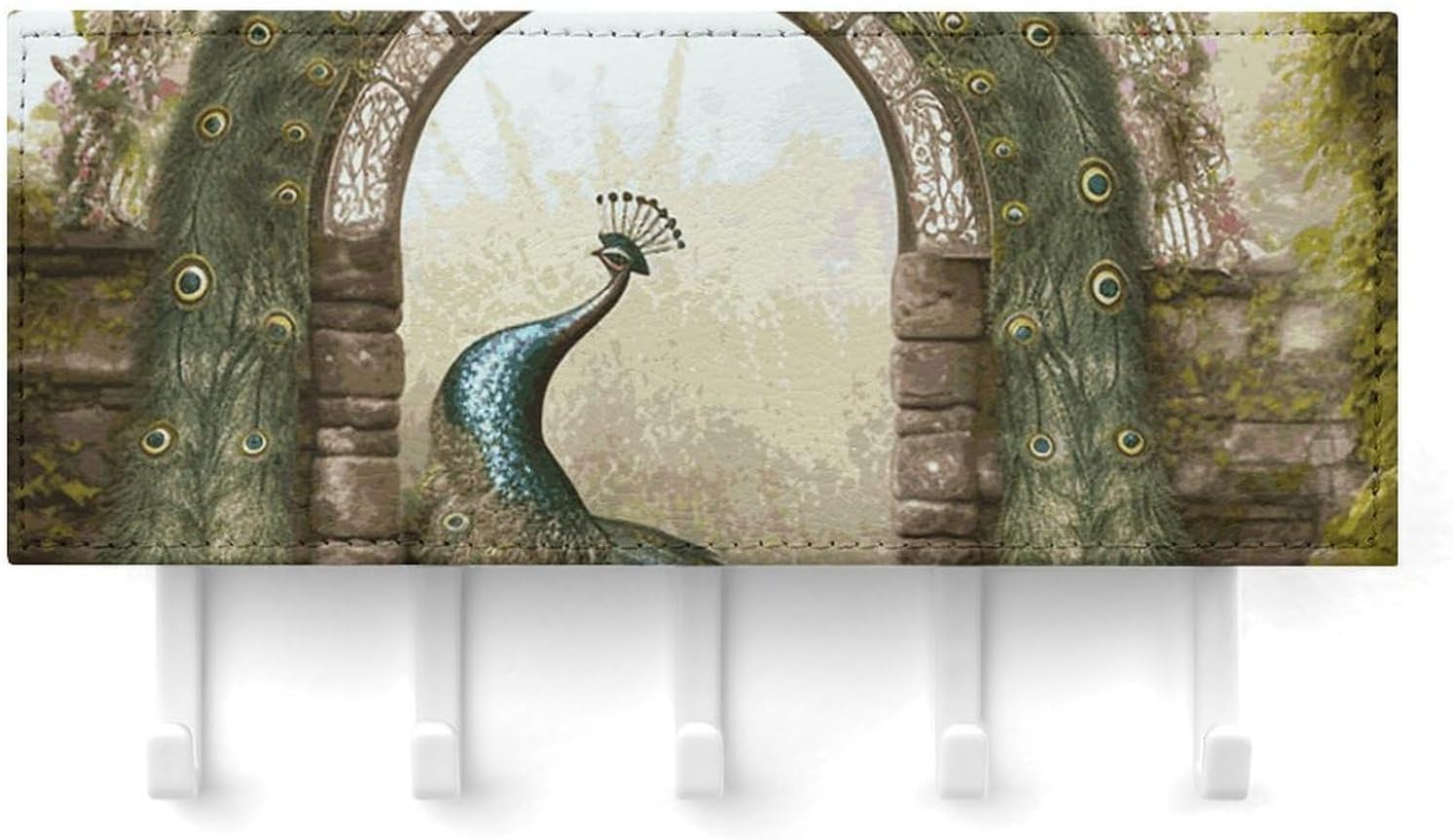 Garden Arched Door Peacock Key Holder Wall Mounted, Adhesive Key Rack