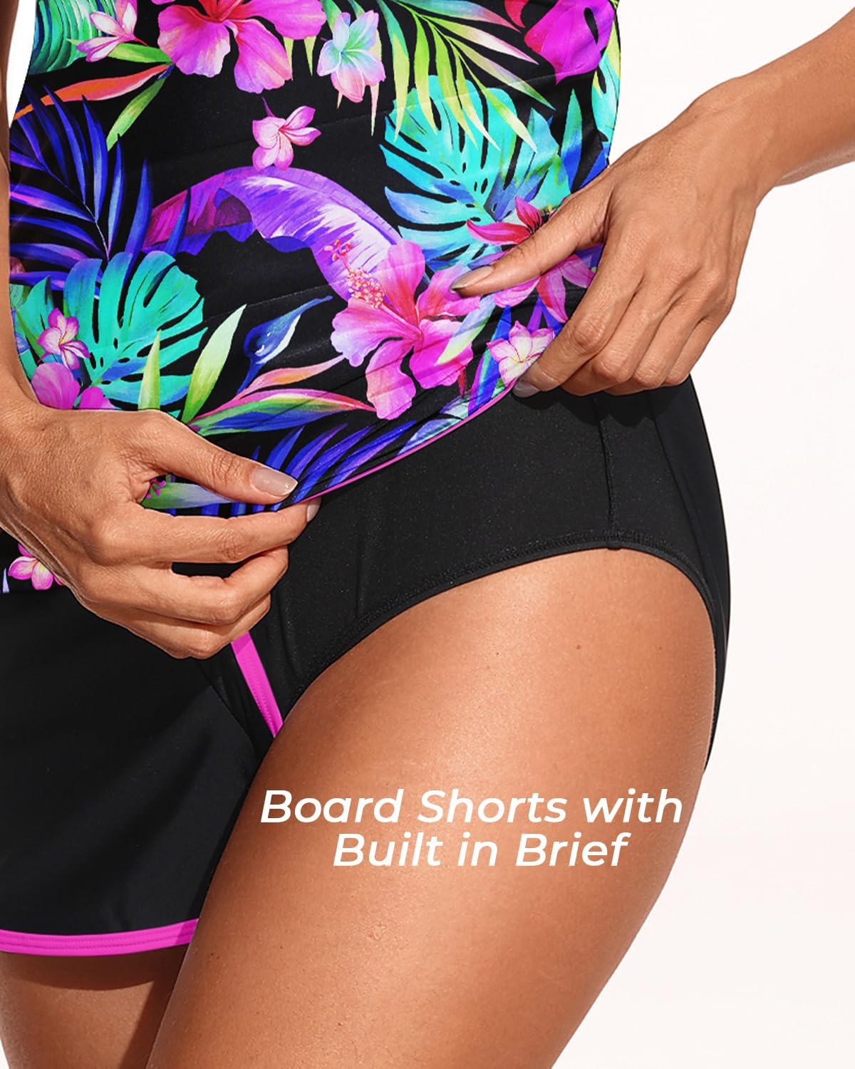 Aqua Eve Tankini with Shorts - 2 Piece Tummy Control Swimsuit V-Wire Tank Top with Boyhorts Bathing Suit with Side Pockets - Image 5