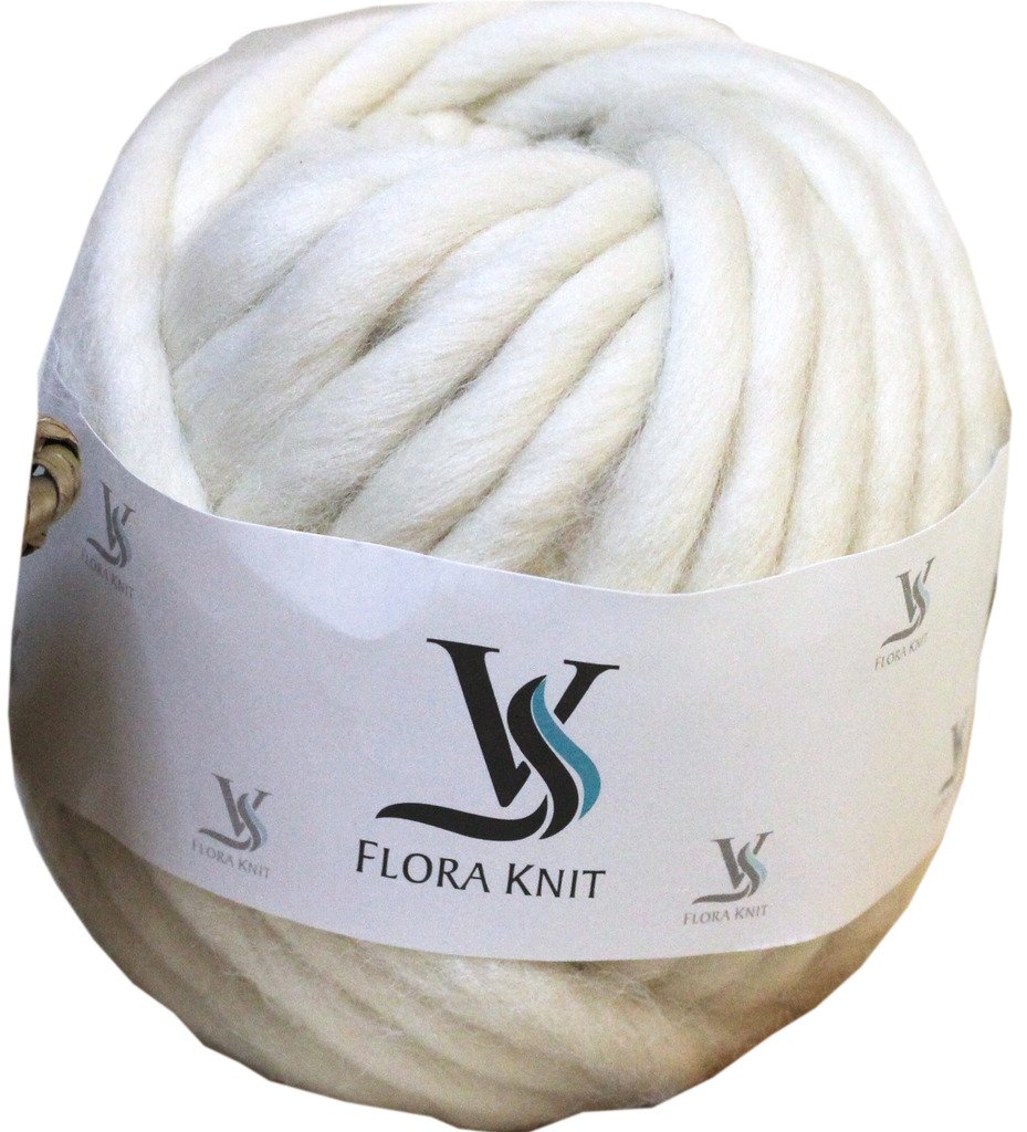 Merino Wool Super Chunky - Bulky Roving Yarn for Finger Knitting, Crocheting Felting, Making Rugs Blanket and Crafts by Flora Knit (Cream, Mini-10mm 0.55LB).