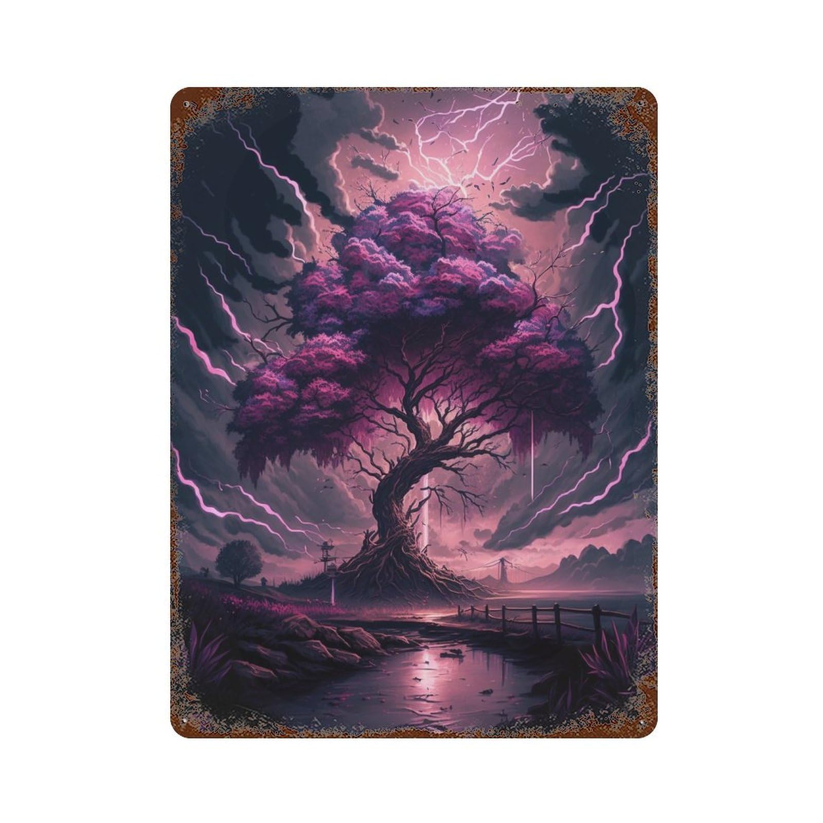 Thunderstorm with Lightning Strikes Vintage Rust Metal Sign 15.7"x11.8", Shabby Chic Decor for Living Room, Hallway And Home Decor