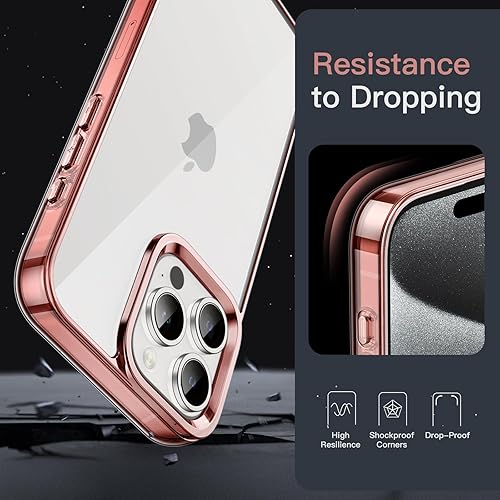 Miniatura 5 de JETech Funda para iPhone 15 Pro de 6.1 pulgadas, no se pone amarillenta, a prueba de golpes, parte trasera transparente antiarañazos (oro rosa)