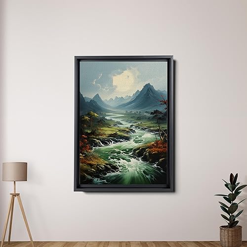 Miniatura 2 de Canvas Framed Canvas Wall Art Wood Panel, Canvas Print Wall Art Green Mountain Forest Lake Landscape Minimalist Art, Nature Art, Canvas Prints, Art