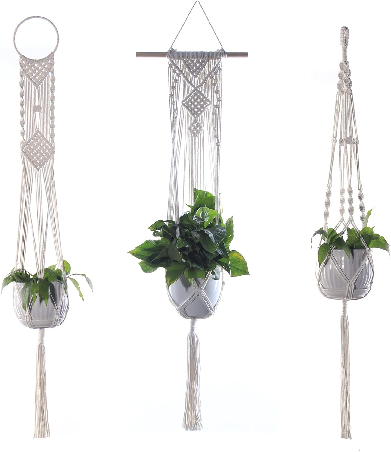 超激安 麻縄 植木鉢 手作り ロープ ナチュラル プランターハンガー 吊り下げ ハンギングプランター 植物ハンガーネット マクラメ B 鉢吊る 北欧 おしゃれ 吊り鉢 3個 観葉植物