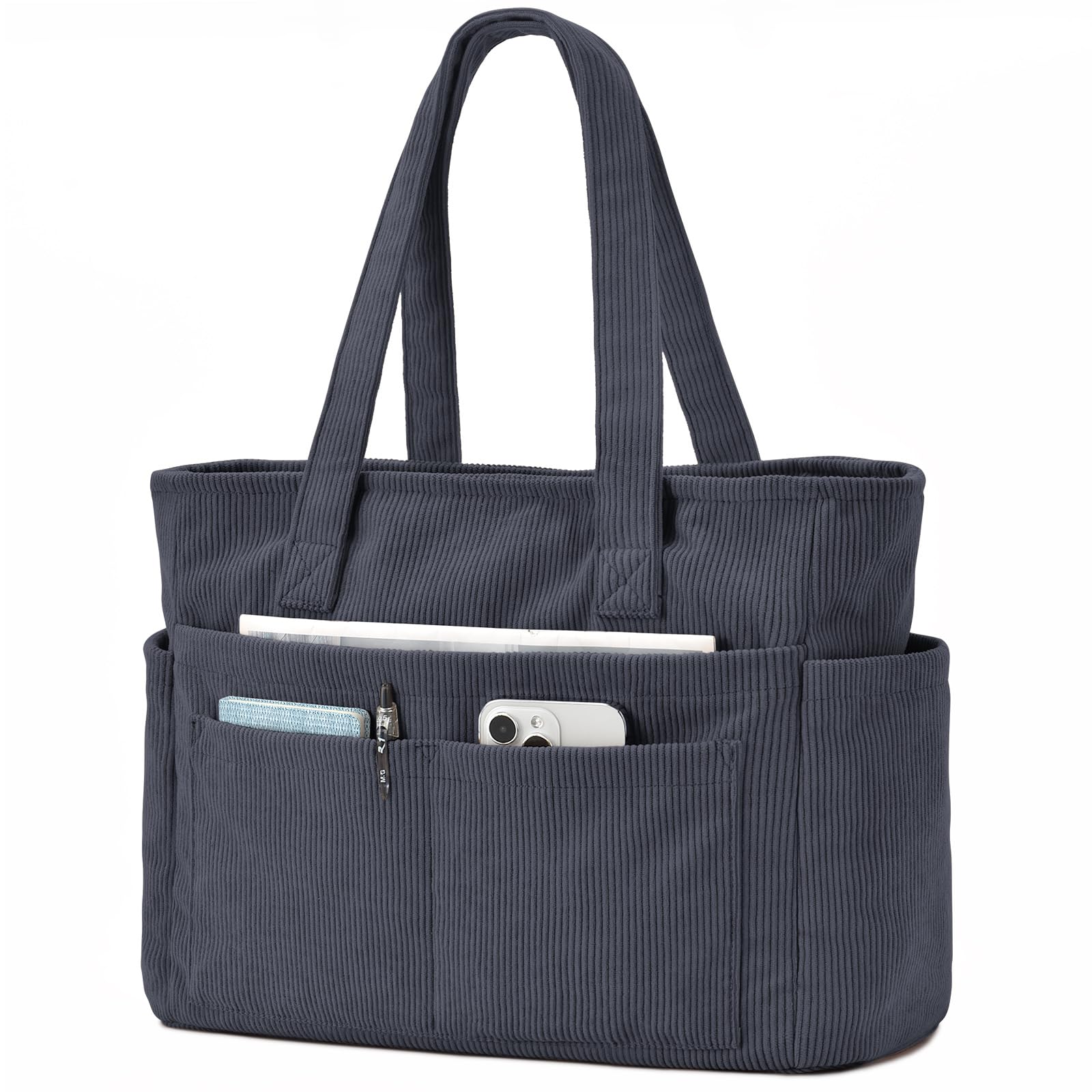 oscaurt Cord Tasche Damen 13-Taschen Handtasche Shopper Groß | Arbeitstasche, mit Laptopfach und Reißverschluss, Faltbar Umhängetasche, Tote Bag, Strandtasche, Für Schule Arbeit Reisen