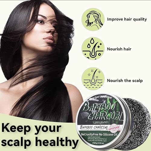 Miniatura 3 de Barra de champú de carbón de bambú para cabello gris, jabón negro para cabello gris, orgánico natural, champú y acondicionador para cabello