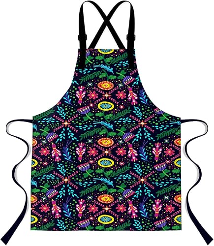 Delantal floral mexicano 33.4x27.5 pulgadas delantal de flores étnicas mexicanas delantal de calavera de caramelo, Multi-1