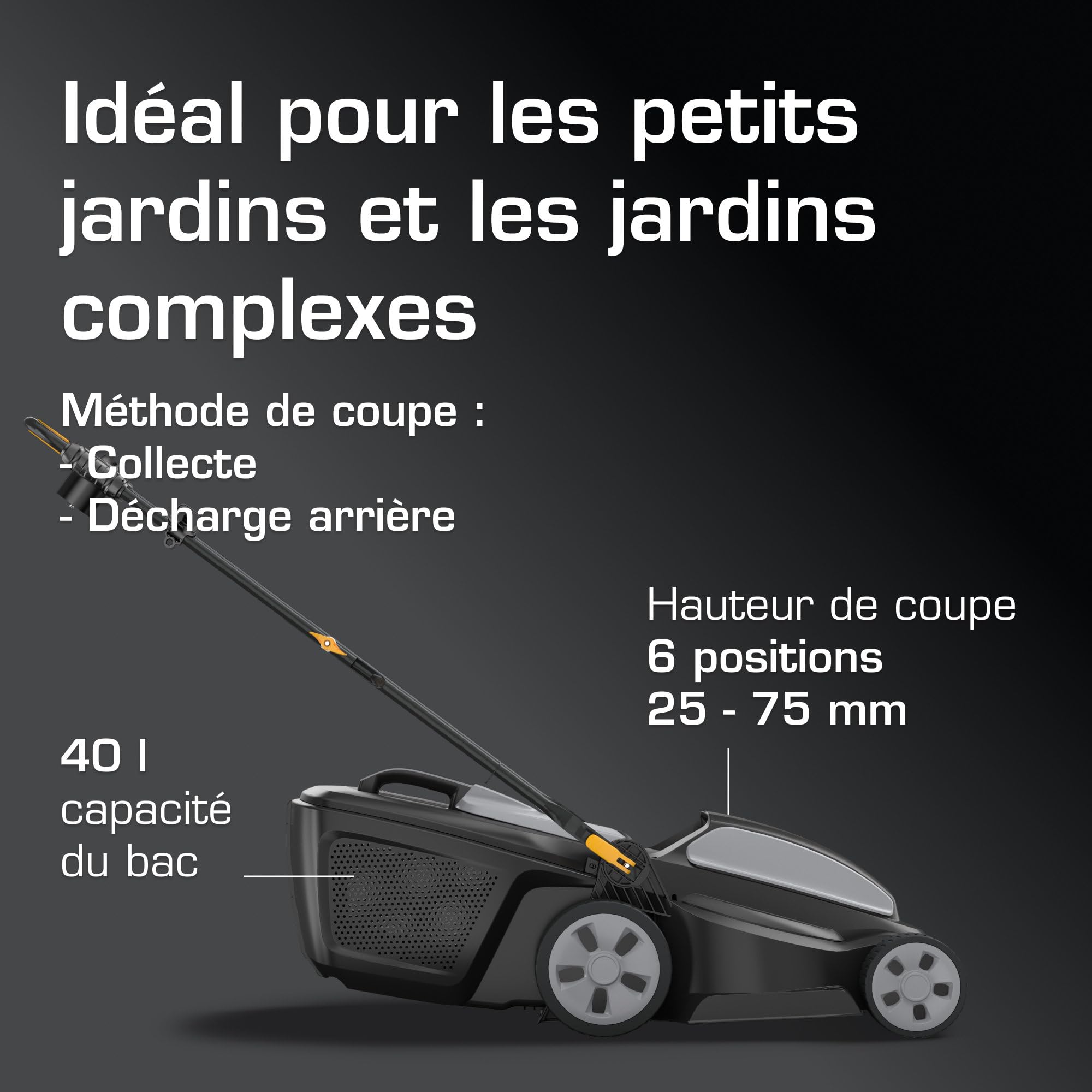 Alpina AL1 38 E Tondeuse Électrique, 1400 W, 38 cm – Bac 40 l, Réglage Centralisé 6 Positions – Idéale pour Jardins Petits et Complexes