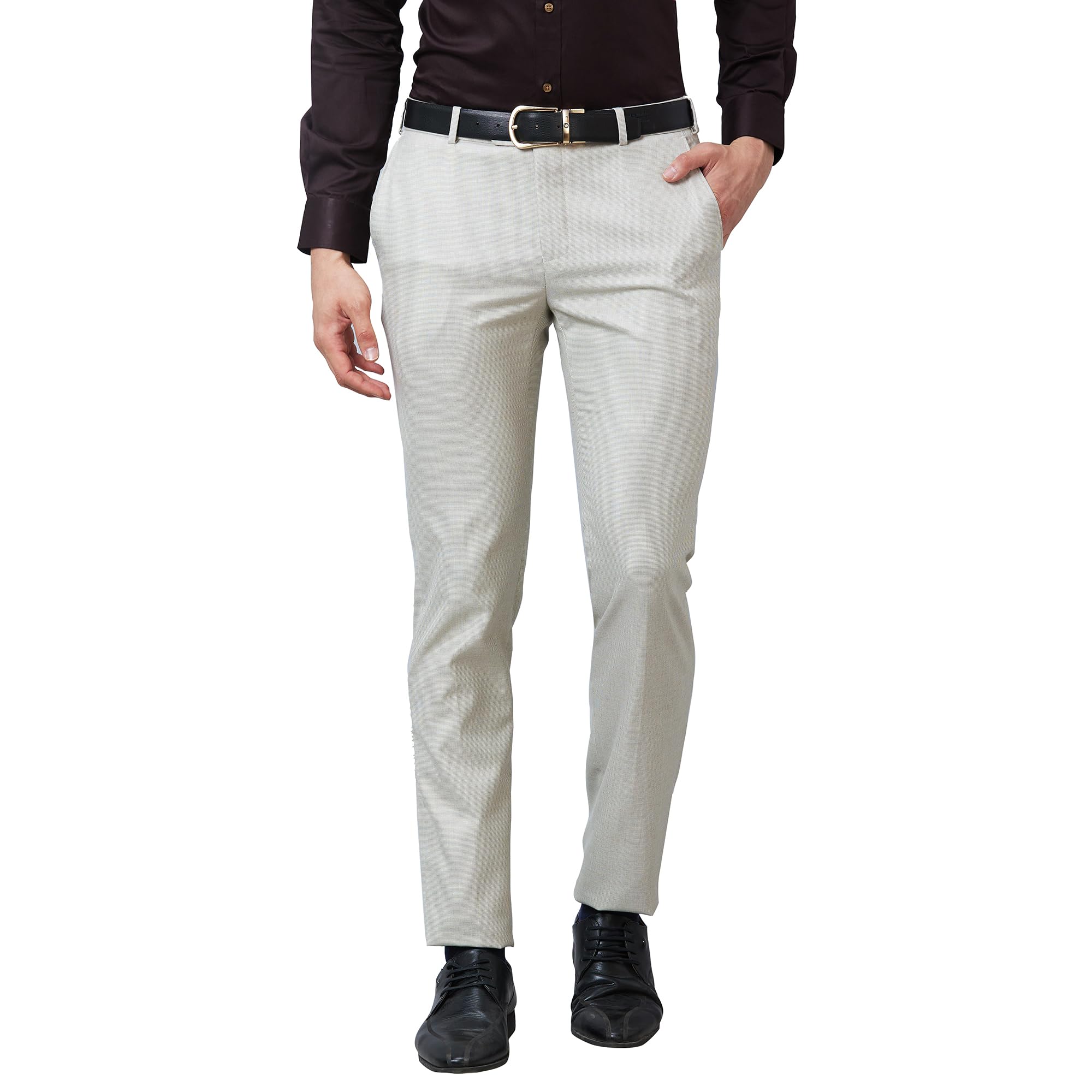 Men's Poly Viscose Blend Structure Pattern Slim Fit Flat Front Formal Trouser-image-0