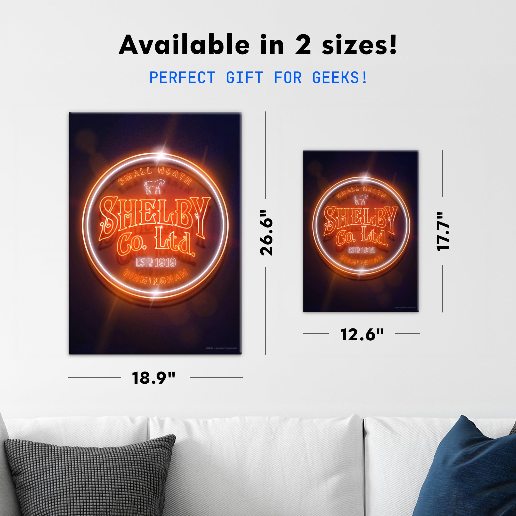 Displate Metall poster Peaky Blinders Shelby Co Ltd Neon Größe M | Moderne Bilder Wohnzimmer, Wandbilder für Schlafzimmer. Wanddeko & Geschenk. Wandkunst mit Magnet-Befestigung, ohne Bohren.