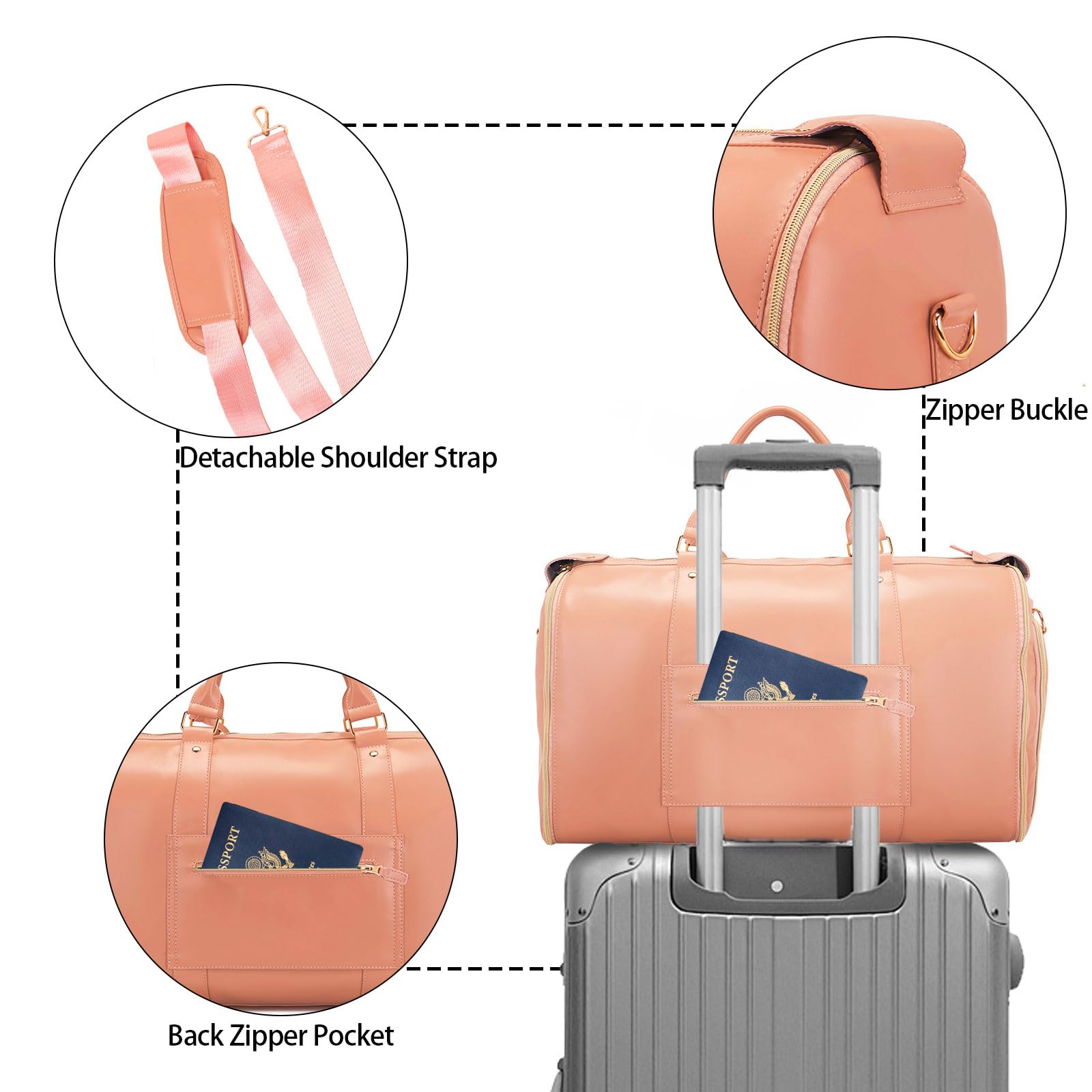 Borsa porta abiti pieghevole 3 in 1 per viaggi, borsone da viaggio in pelle di grande capacità con custodia per scarpe, convertibile da appendere per abiti da fine settimana, grande borsa da viaggio