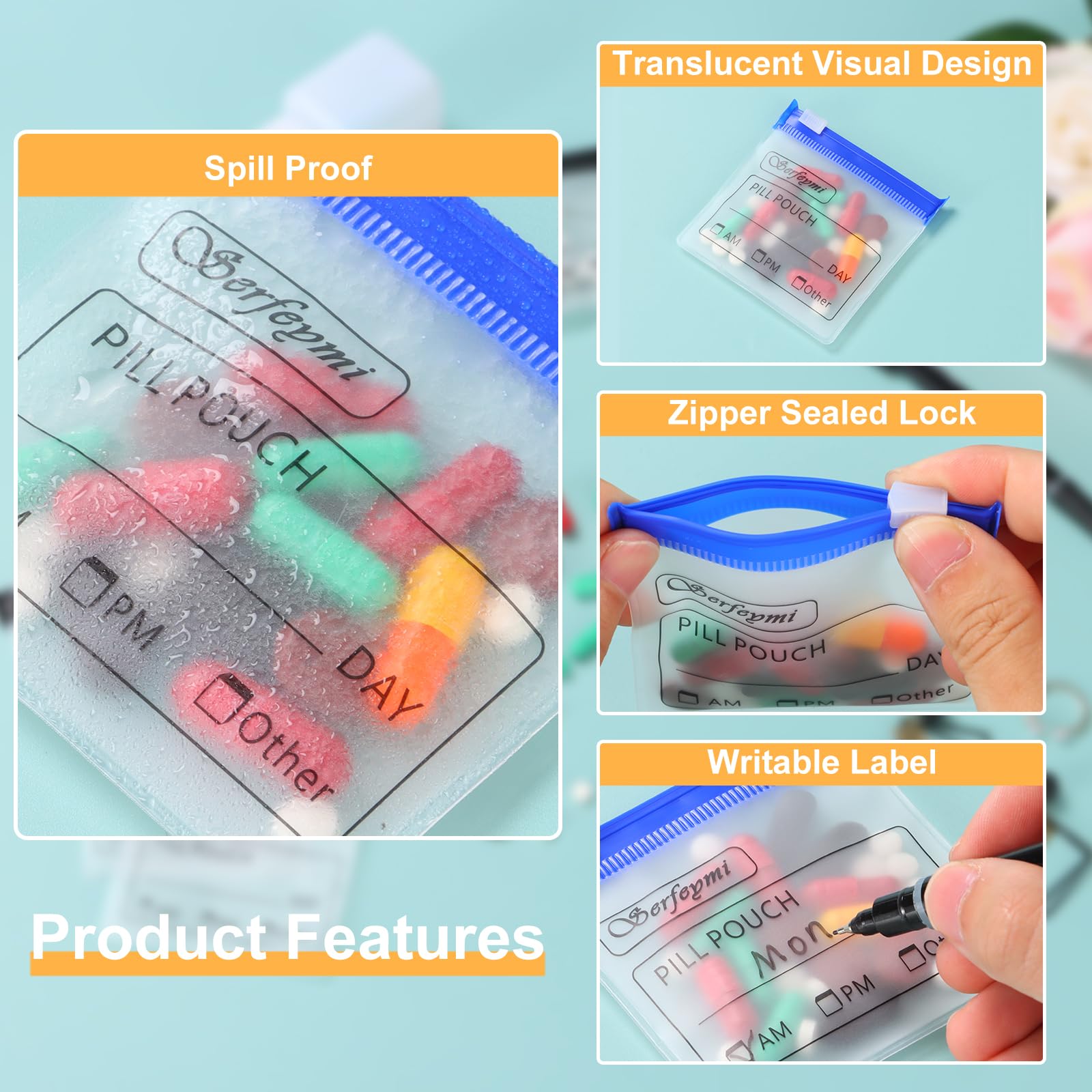 Travel Pill Organizer - 48 Pouch Set -3 Travel Pill Organizer - 48 Pouch Set -3
