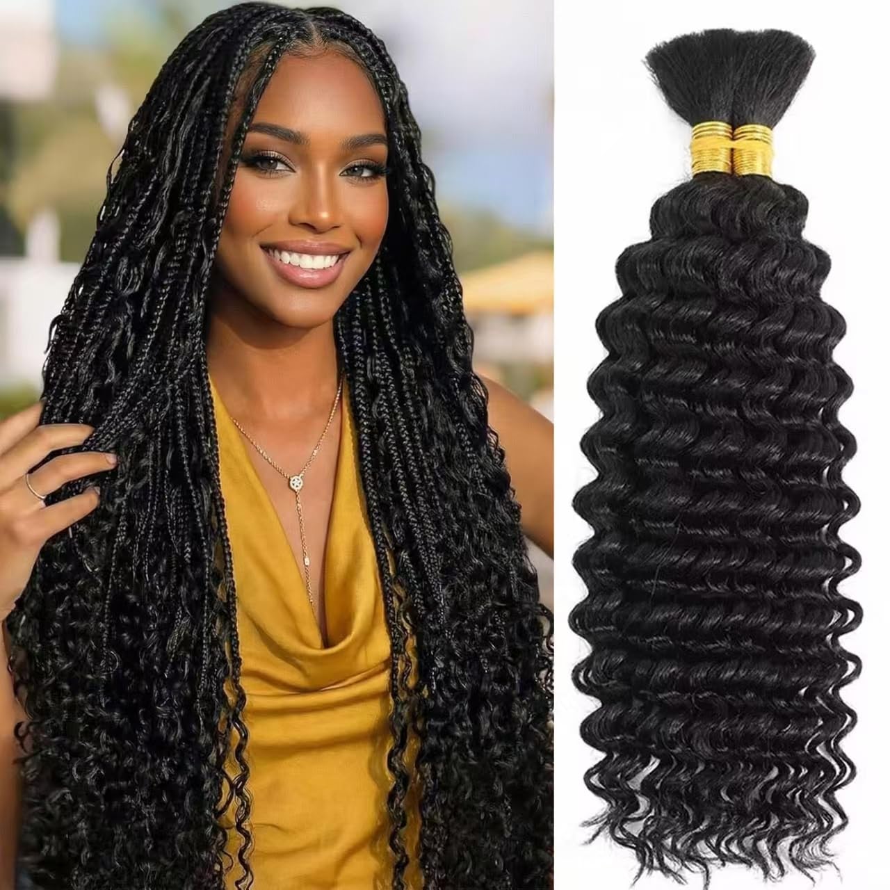 Human Braiding Hair Boho Hair for Braiding 120g 20 Inch Curly Human Hair 14A Deep Wave Bulk for Bohemian Knotless Braids No Weft Natural Color