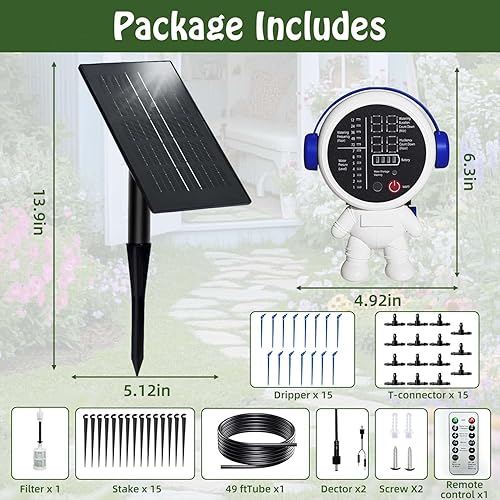 Miniatura 9 de Sistema de riego solar por goteo para jardínexteriorinterior, sistema de riego automático solar de jardín para 15 plantas en maceta, agua automática