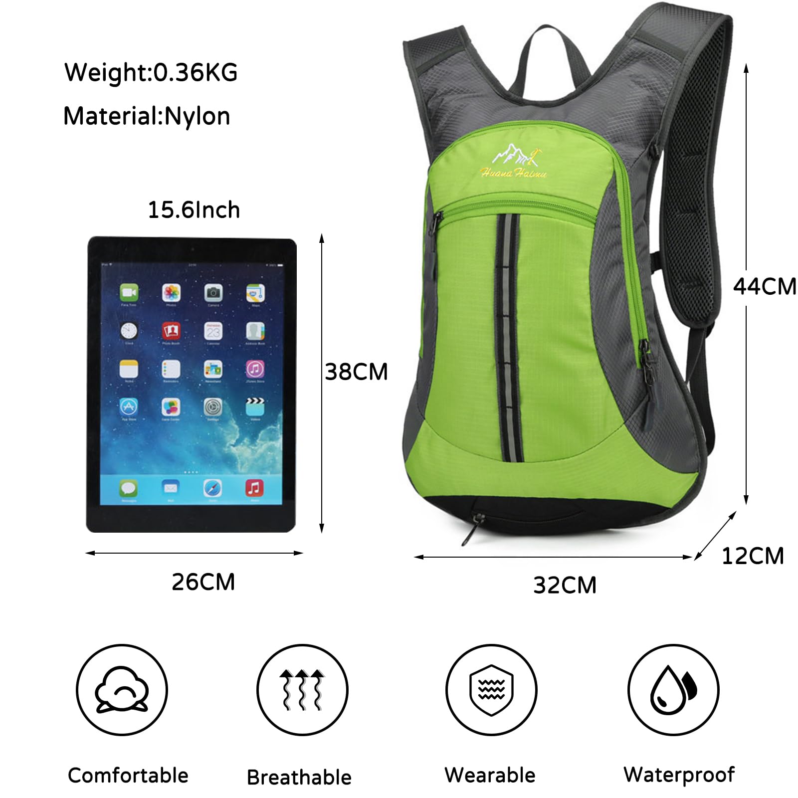 Zaino da Trekking Zaino Impermeabile 18L Leggero Zaino Hiking Backpack per Donna Uomo Campeggio Ciclismo Arrampicata Sport Verde