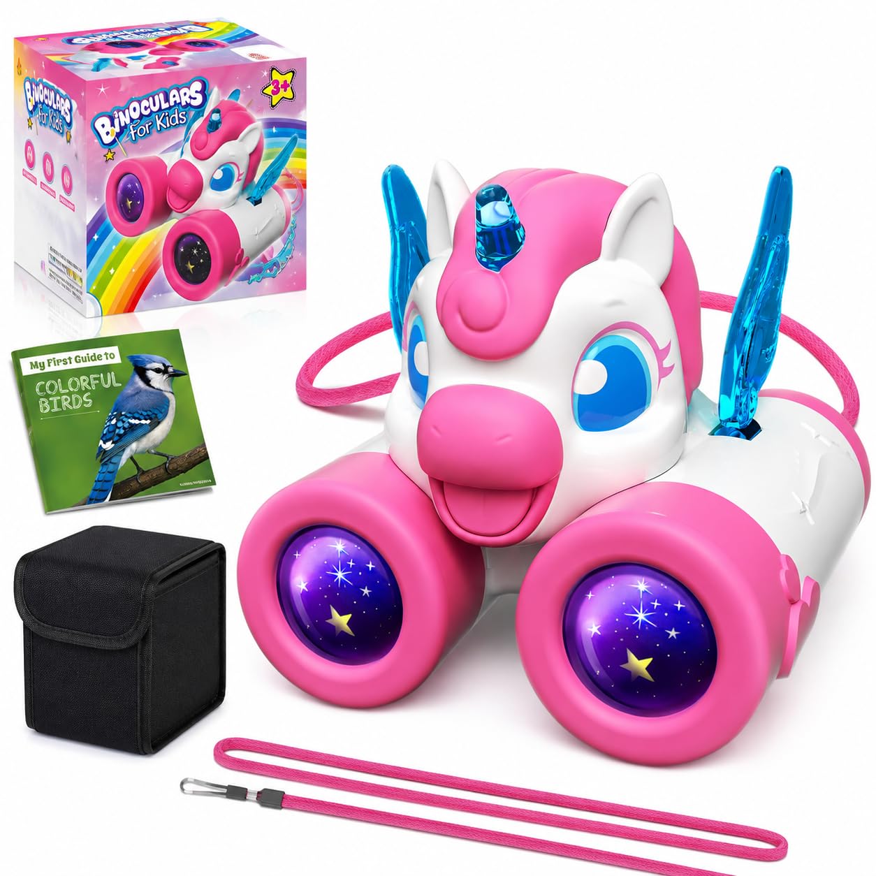 Unicorn Binoculars Kids with Bird Watching Guide, Unicorn Gifts for Girls Age 3-9, Kids Outdoor Garden Toys for 3 4 5 6 7 Year Old Girls, Birthday Present for Girl Explorer Toy for Nature Exploration