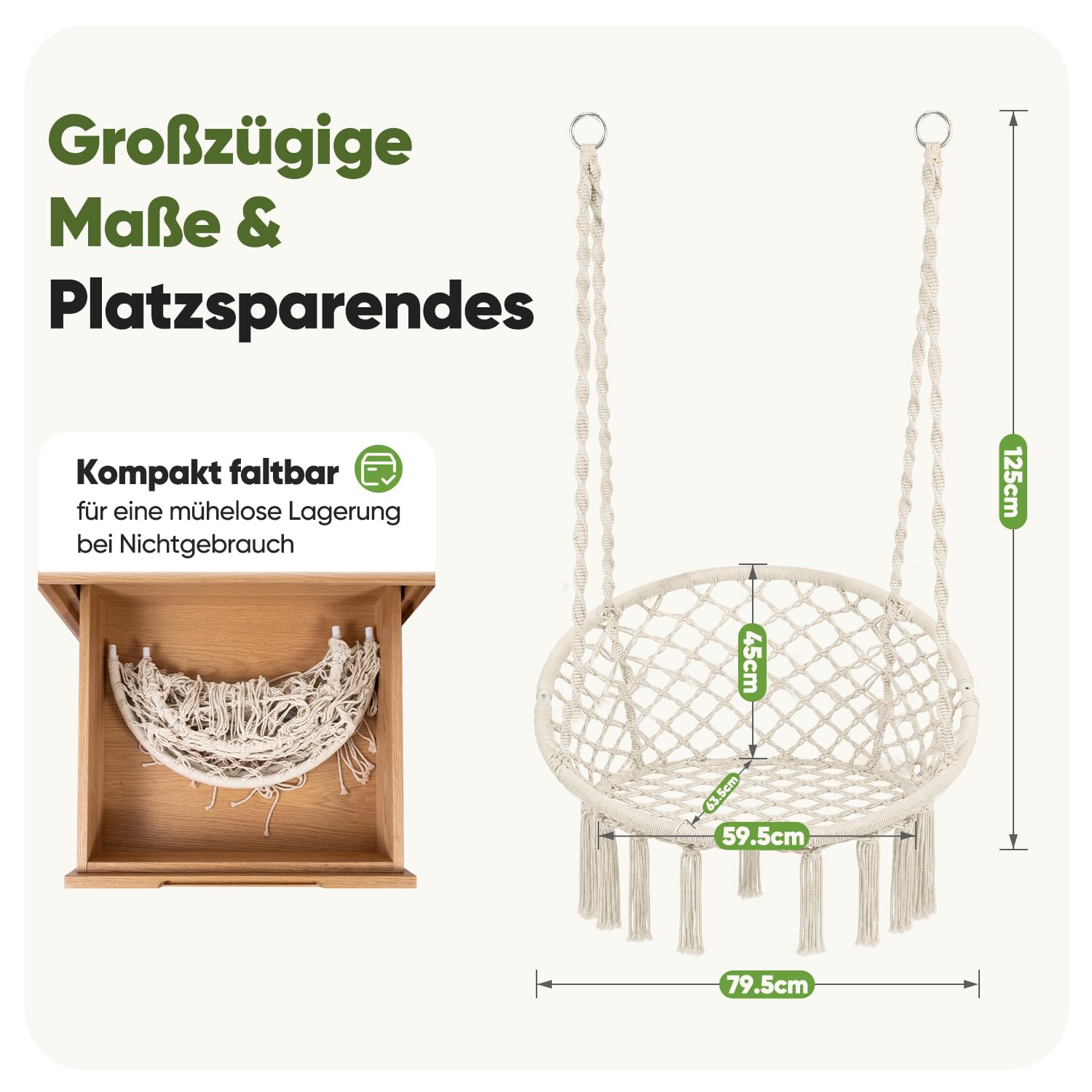 Sekey Hängesessel mit großem Kissen, Indoor & Outdoor, bis 150kg