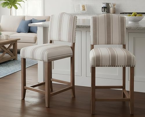 EALSON Farmhouse - Juego de 2 taburetes de bar de cocina de altura de mostrador con respaldo, sillas de bar de madera modernas de mediados de siglo,