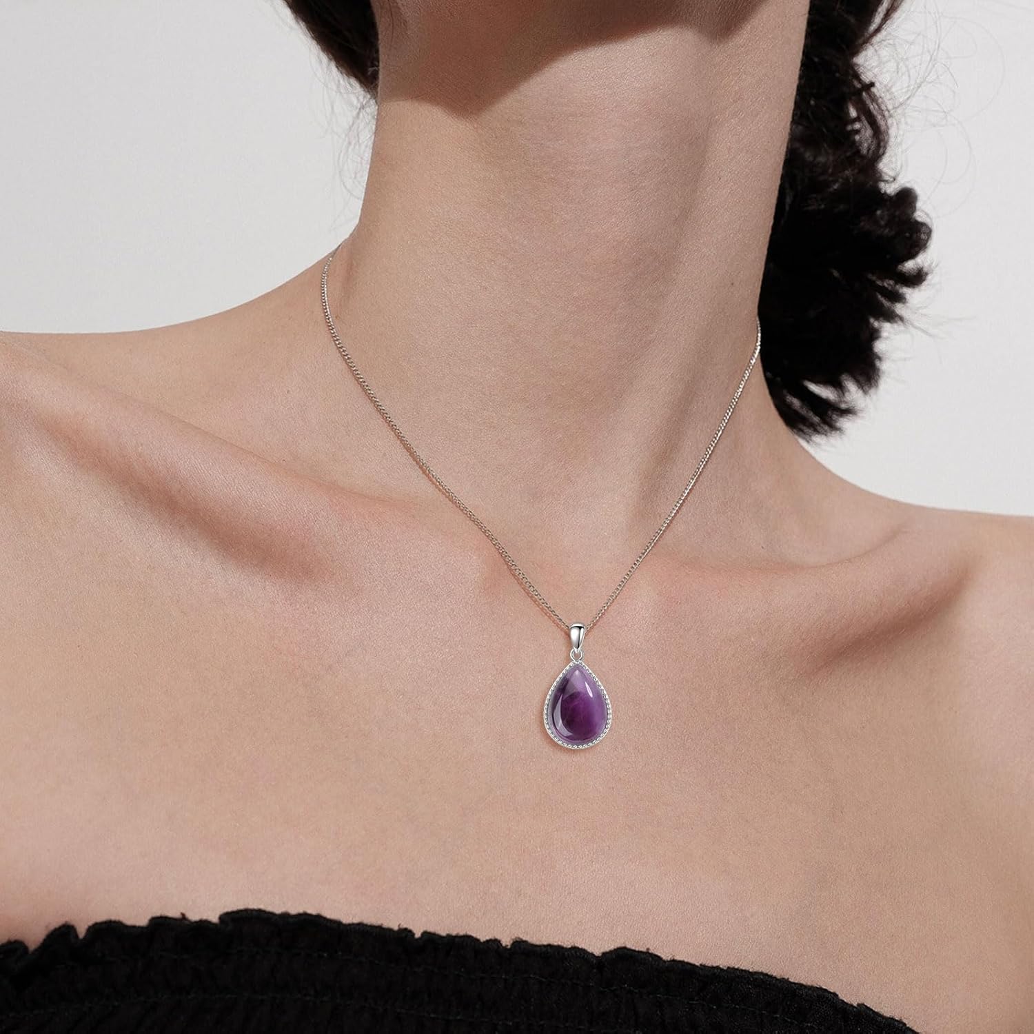 16x12MM Genuine Moonstone/Black Onyx/Amethyst Teardrop Necklace for Women 925 Sterling Silver Real Gemstone Drop Pendant Necklace for Her - Image 3