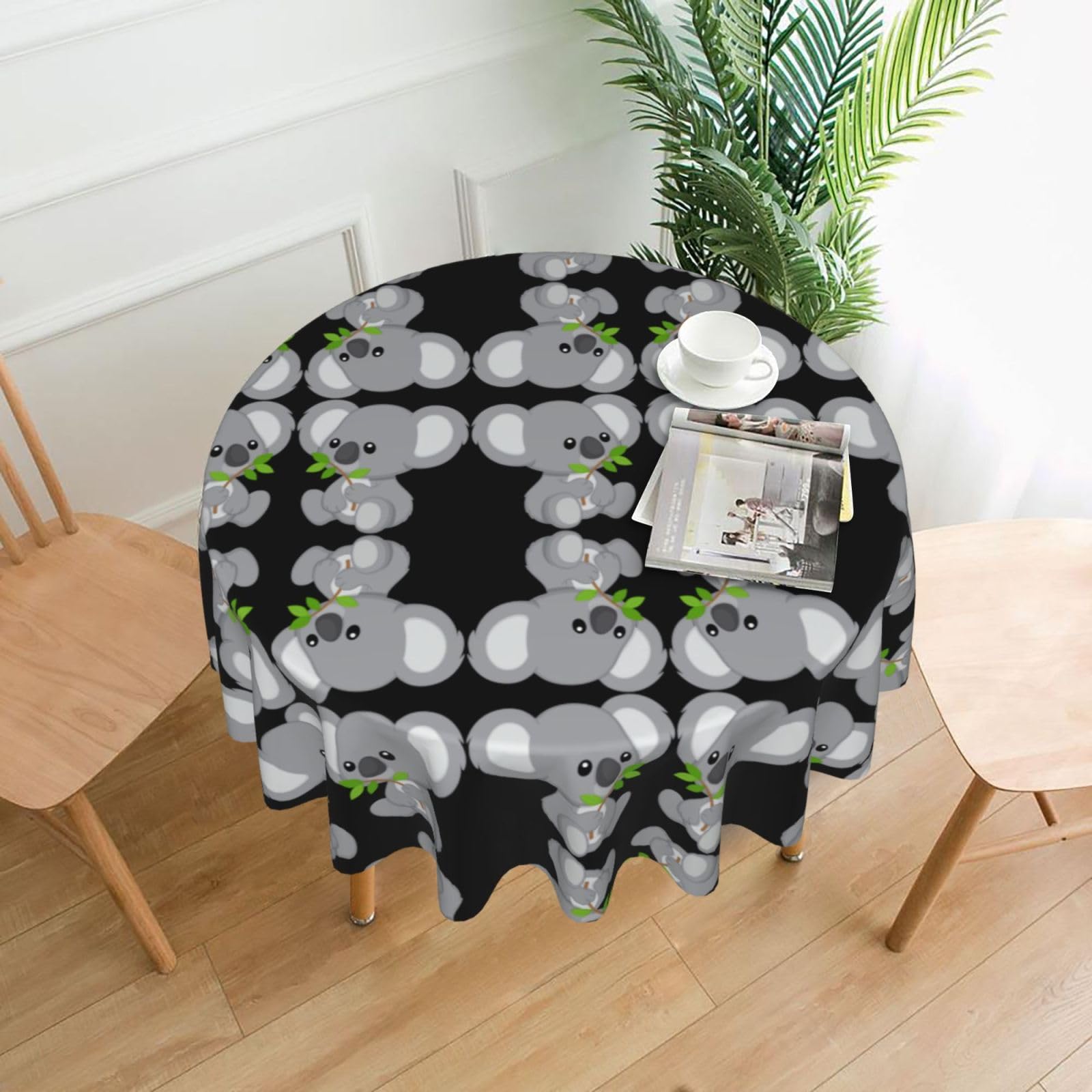 hhxvcv Green Leaf Koala Round Tablecloth – Dining Table Cover