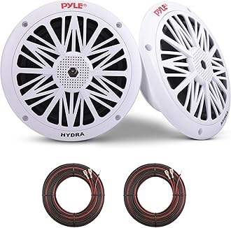 6.5 Inch Dual Marine Speakers - 2 Way Waterproof and Weather Resistant Outdoor Audio Stereo Sound System with 200 Watt Power, Poly Carbon Cone and Butyl Rubber Surround - 1 Pair - PLMR62 (White)