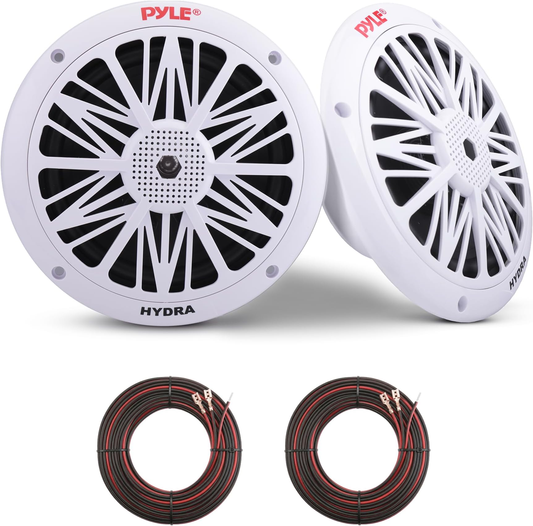 Pyle 6.5 Inch Dual Marine Speakers - 2 Way Waterproof and Weather Resistant Outdoor Audio Stereo Sound System with 200 Watt Power, Poly Carbon Cone and Butyl Rubber Surround - 1 Pair - PLMR62 (White)