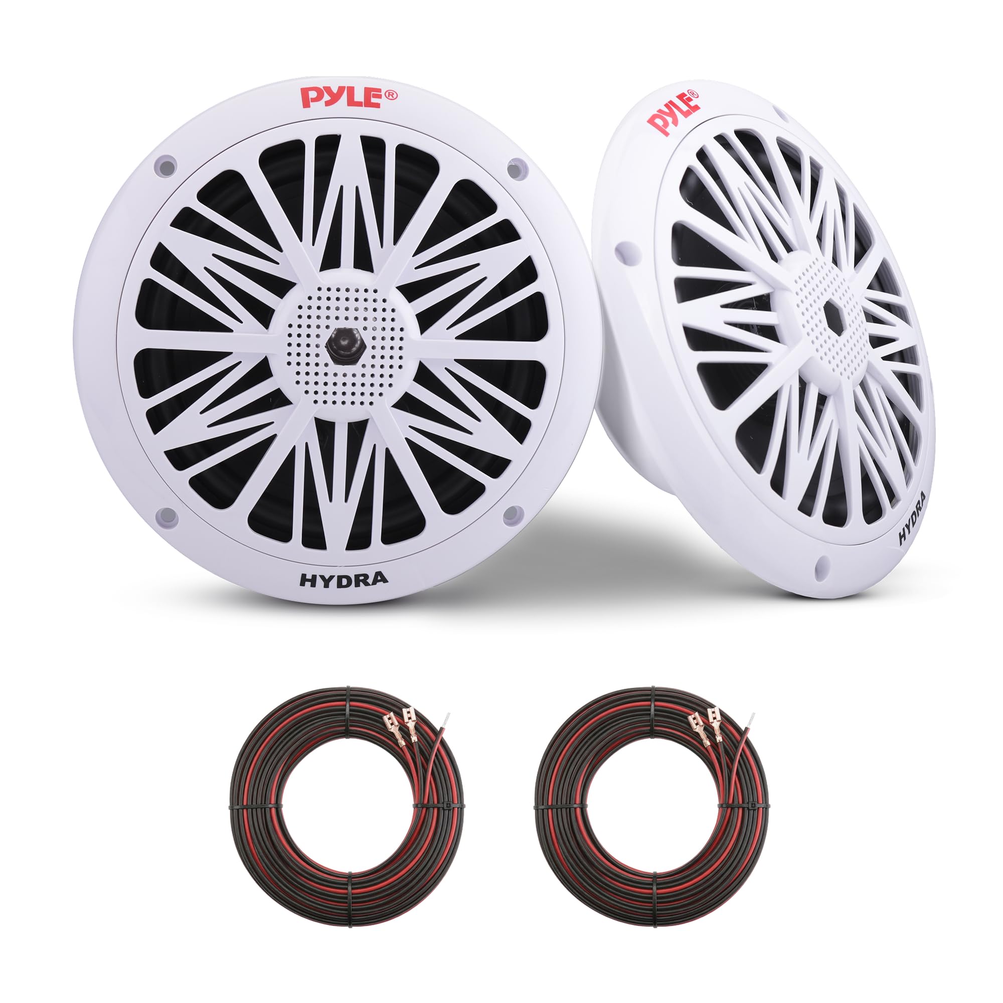 Pyle 6.5 Inch Dual Marine Speakers - 2 Way Waterproof and Weather Resistant Outdoor Audio Stereo Sound System with 200 Watt Power, Poly Carbon Cone and Butyl Rubber Surround - 1 Pair - PLMR62 (White)