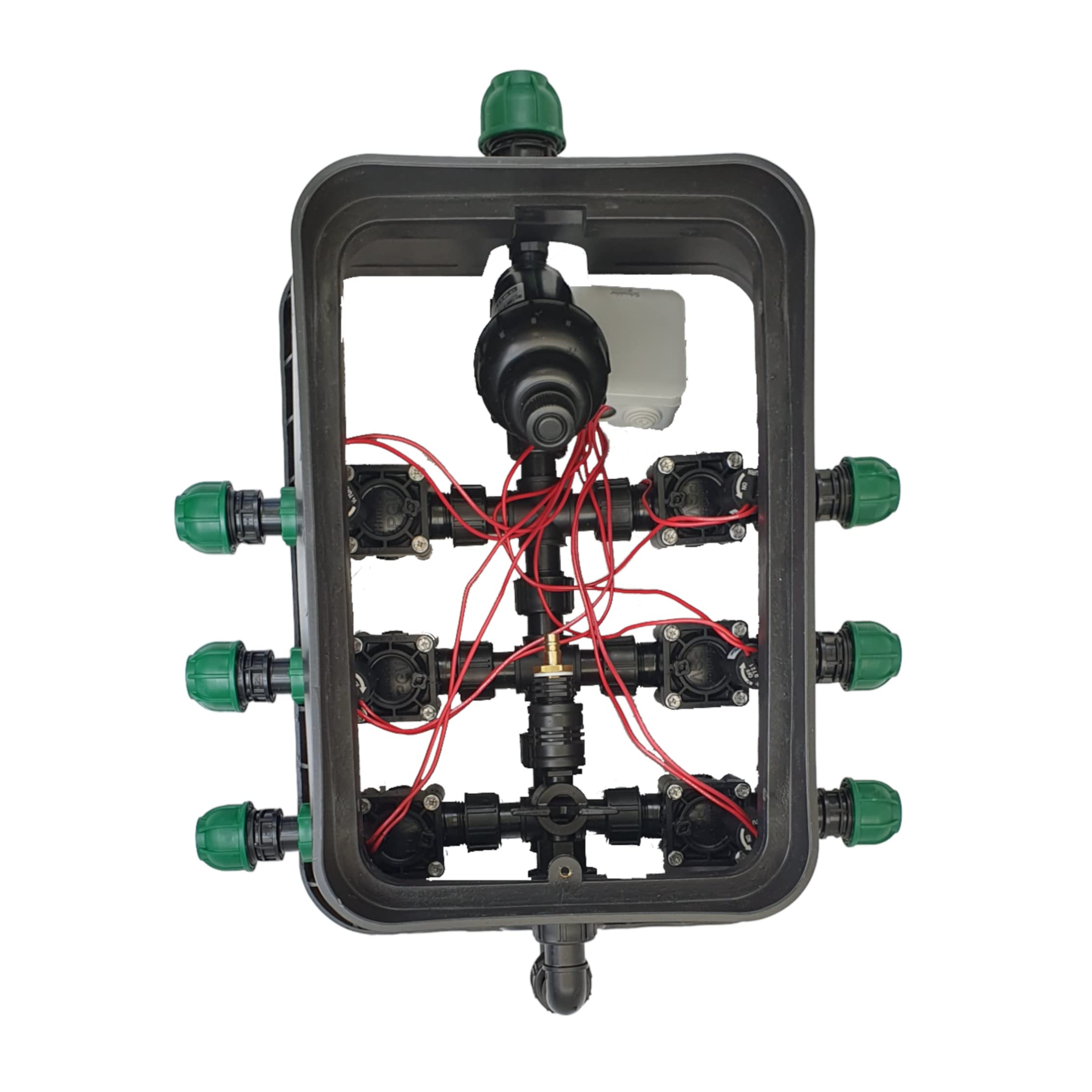 6er Ventilbox PROFI - 6 x Hunter Magnetventil PGV 24 Volt AC - 6 Ausgänge und 1 Eingang - inkl. Siebfilter - Fertig Montiert - 25mm oder 32mm Anschluss - PE Verteilung PE Rohr Bewässerung