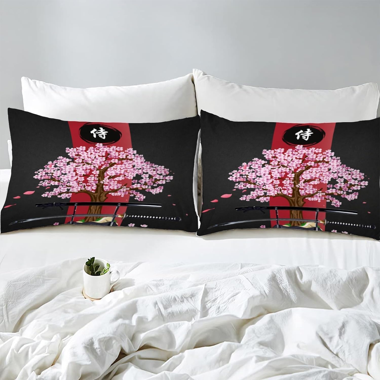 Pościel 200 x 200 cm, japońskie kwiaty wiśni, pościel 3D, japońskie kwiaty wiśni, zestaw pościeli 200 x 200 cm + 2 poszewki na poduszkę z zamkiem błyskawicznym ZXC1826
