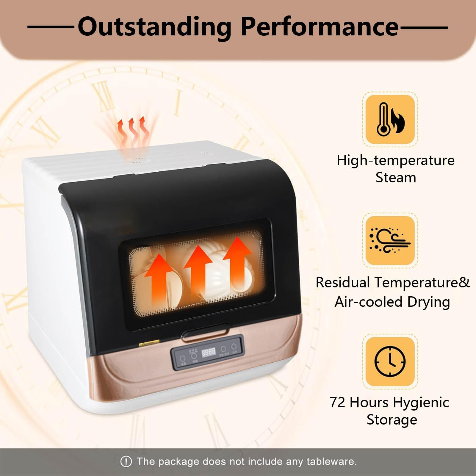 Lavavajillas portátil de encimera de 800 W, lavavajillas Compacto, lavavajillas automático con 3 programas de Lavado + Secado y desinfección, para apartamento/Oficina/Cocina,Gold