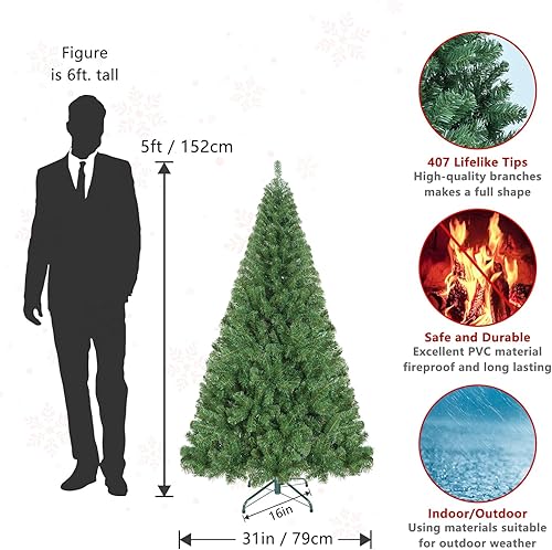 Miniatura 3 de Árbol de Navidad artificial de 5 pies, árbol verde de Navidad para el hogar, oficina, vacaciones, fiesta, decoración interior y exterior, árbol de