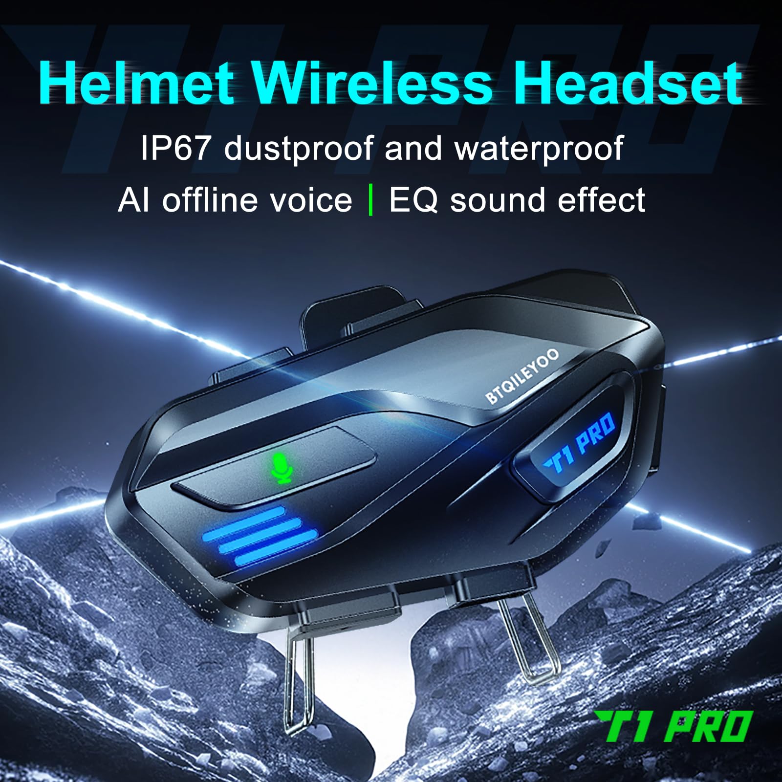 T1PRO - Cuffie Bluetooth 6.0 per moto, 40 ore di riproduzione, impermeabilità IPX67, connessione a doppio dispositivo, risposta automatica alle chiamate, suono HiFi con cancellazione del