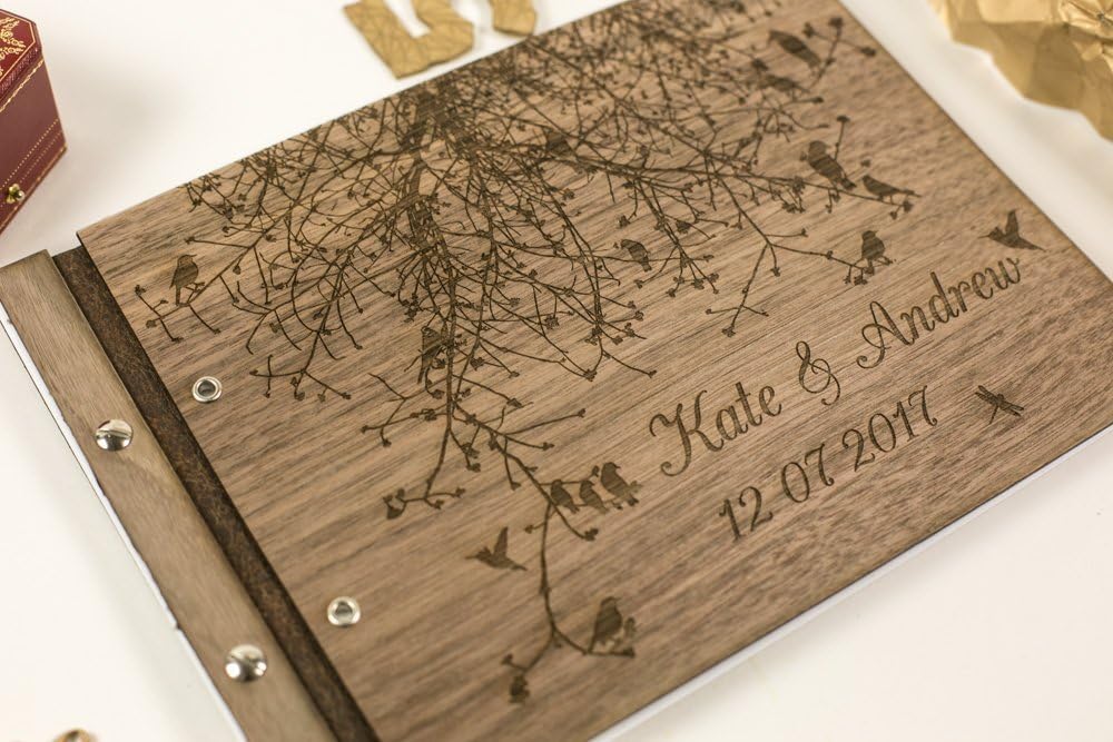 Rustic wooden guest book - personalized wedding book - tree wedding album - engraved wedding book