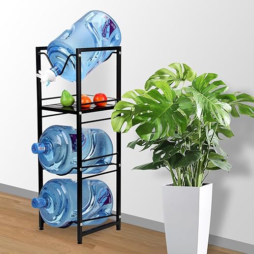 Vista 4 de Soporte para jarra de 5 galones para 3 botellas con estante de almacenamiento de espiga, soporte dispensador de agua resistente de 4 niveles