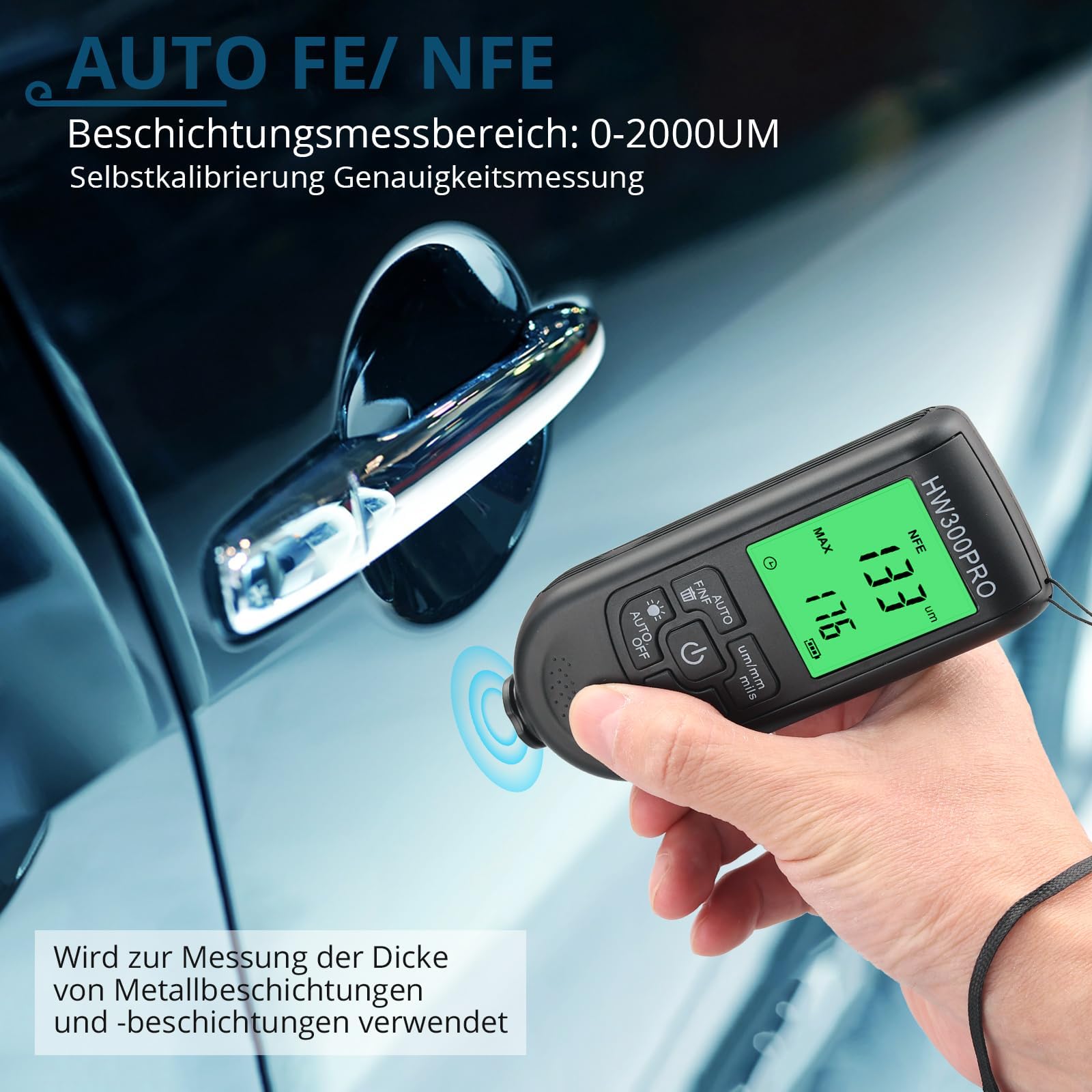 miernik grubości powłoki miernik grubości powłoki lakierniczej miernik farby automatyczny zakres pomiarowy 0 do 2000um z wyświetlaczem LCD Fe i NF