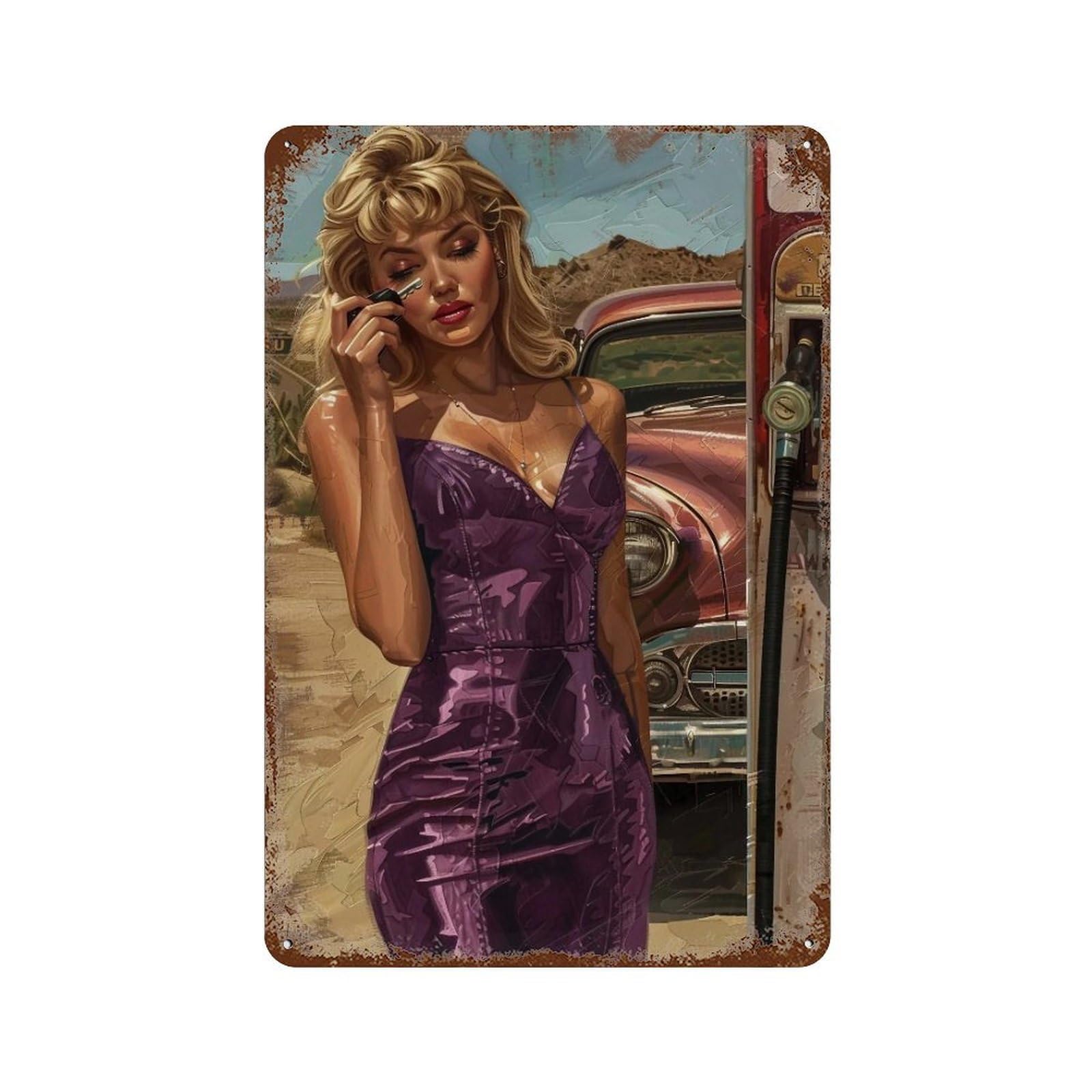 YHGERTKU Route 66 Pin Up Girl 02 Wall Art Retro Iron Vintage Metal Tin Sign Poster Modern Decor for Living Rooms Gift 30x20cm