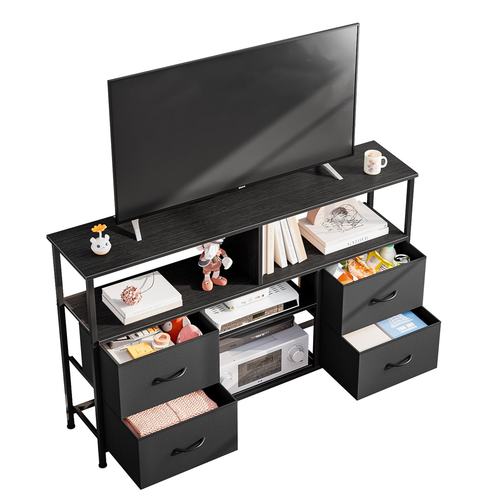 【最大55型対応】テレビ台 ハイタイプ 収納棚付き テレビボード TV台 テレビラック 幅120×奥行30×高さ77.5cm 大容量 引き出し付き 簡単組立 ブラック
