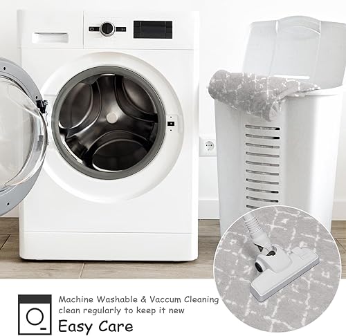 Miniatura 5 de Beeiva Alfombra marroquí vintage de 2 x 8 pulgadas, parte trasera antideslizante, resistente a las manchas, gris, geométrica, para pasillo, cocina,